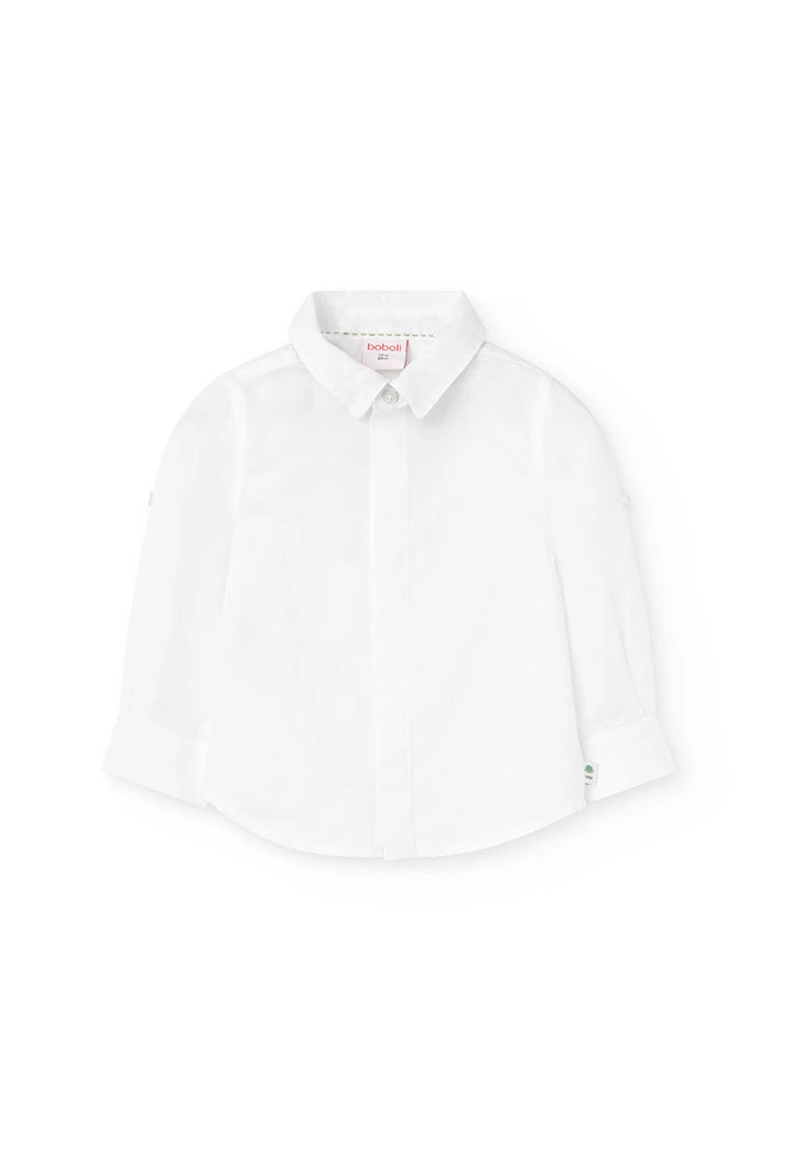 Chemise en lin pour bébé garçon de couleur blanche à manches longues.