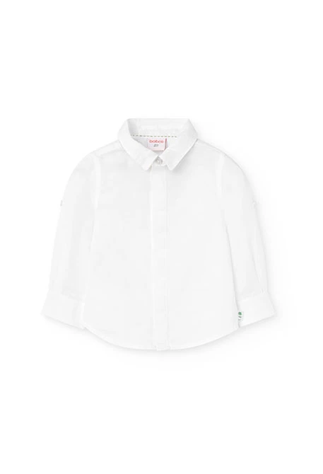 Chemise en lin pour bébé garçon de couleur blanche à manches longues.