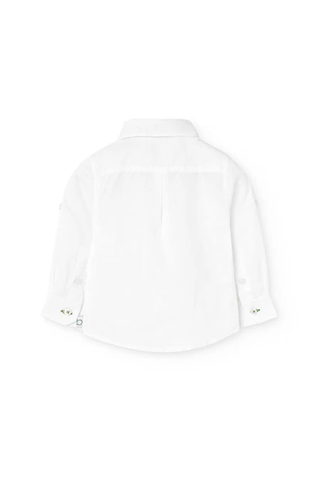 Chemise en lin pour bébé garçon de couleur blanche à manches longues.