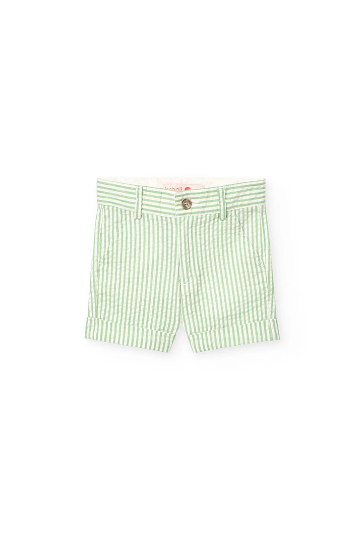 Linen shorts for boys with green stripes