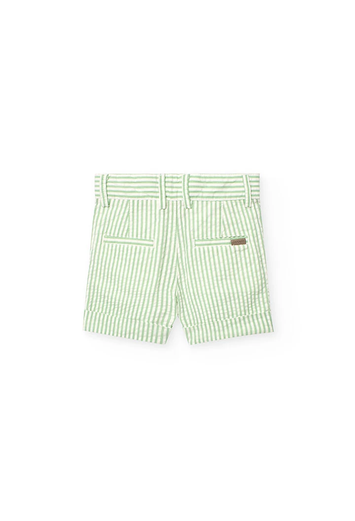 Calções de linho para menino listados com riscas verdes
