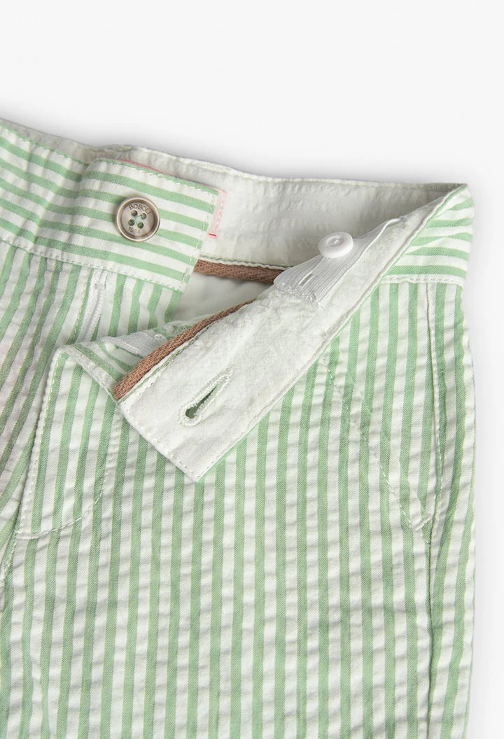 Linen shorts for boys with green stripes