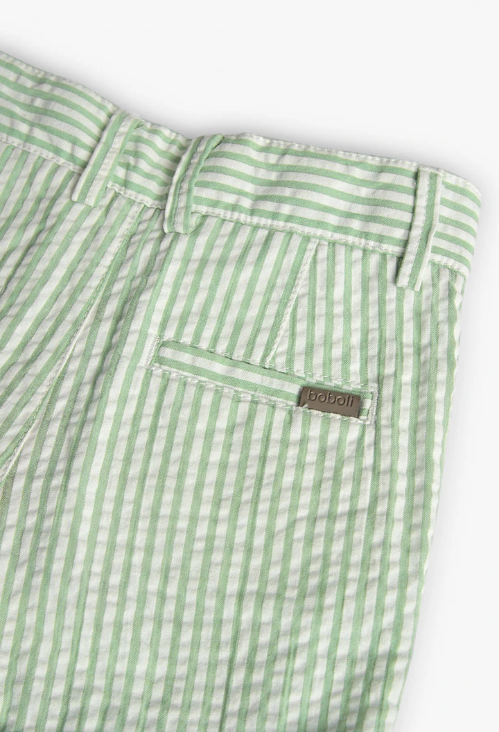 Linen shorts for boys with green stripes