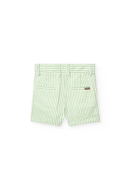 Linen shorts for boys with green stripes