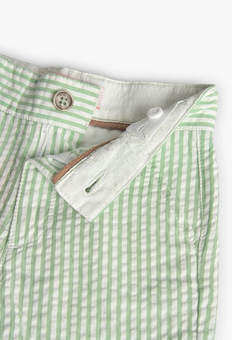 Linen shorts for boys with green stripes