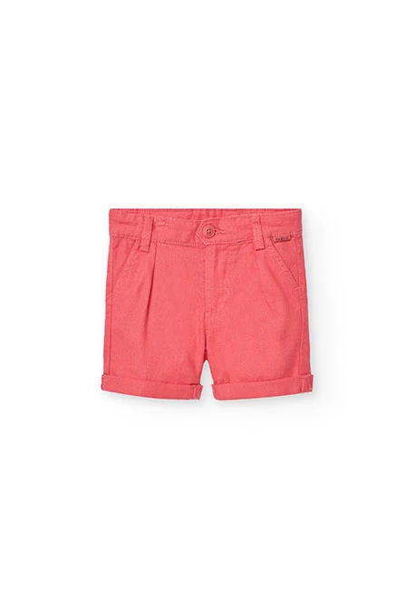 Bermudas en lin pour bébé garçon de couleur rouge.