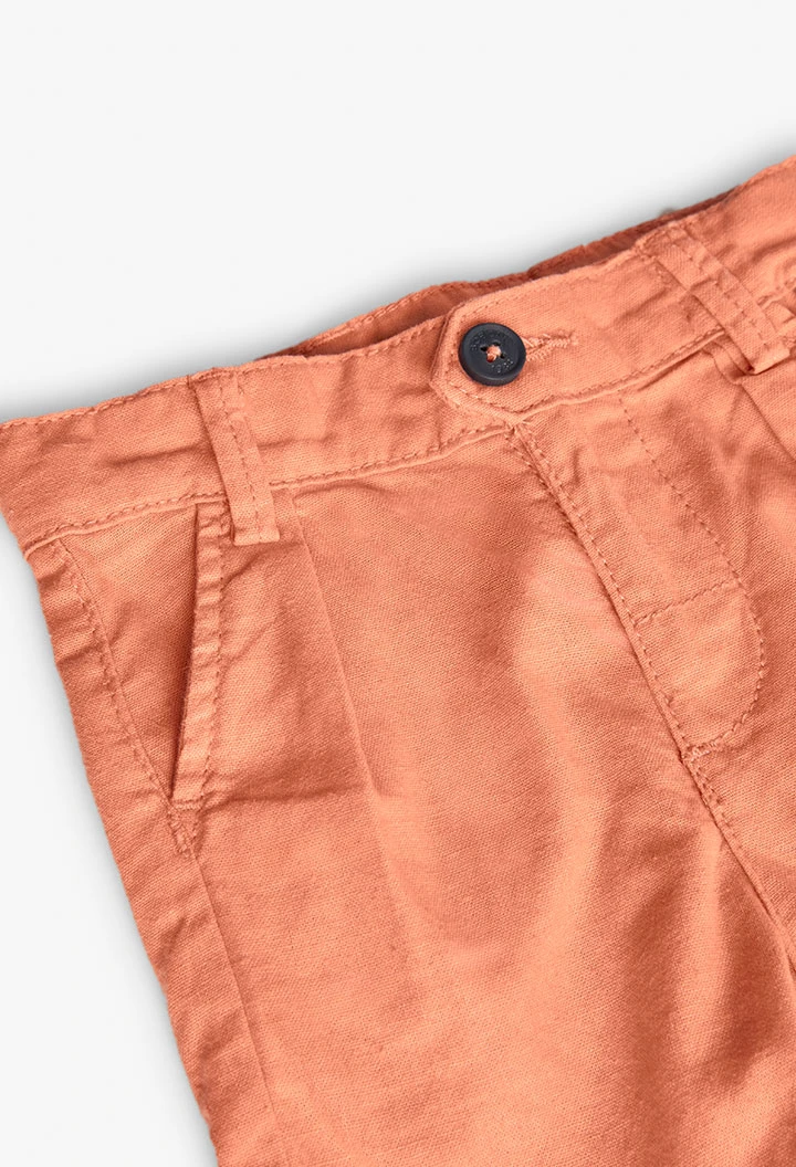 Bermuda en lin pour bébé garçon en couleur corail