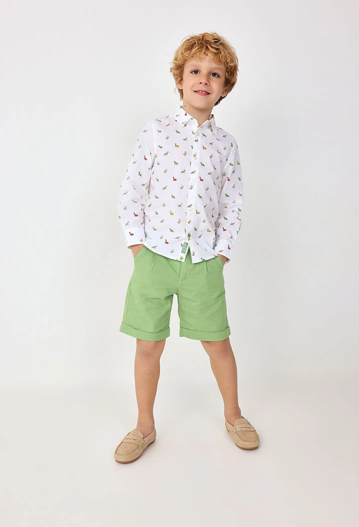 Linen shorts for baby boy in green colour