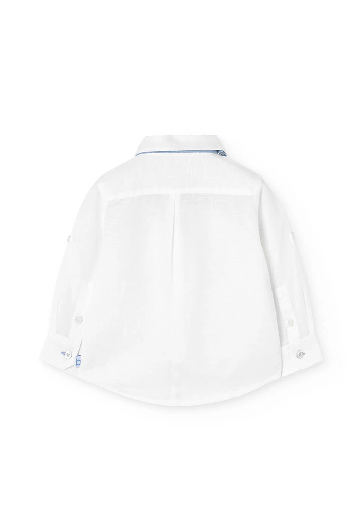 Camisa de linho para bebé menino em branco com gravata borboleta
