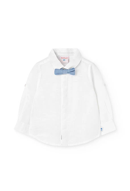 Camicia di lino per neonato in bianco con papillon