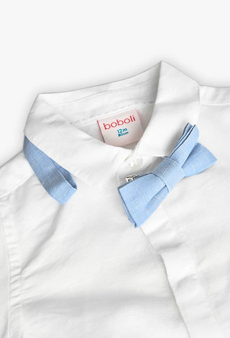 Camicia di lino per neonato in bianco con papillon