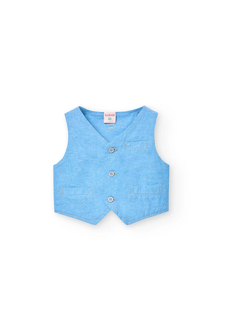 Baby boy linen waistcoat in sky blue colour