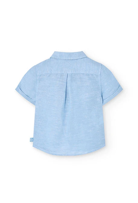 Camisa corta de lino para bebé niño en color azul