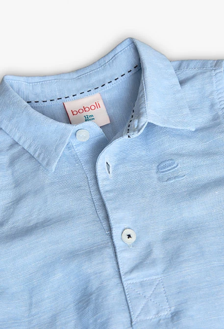 Camisa corta de lino para bebé niño en color azul