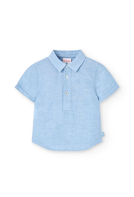 Chemise courte en lin pour bébé garçon de couleur bleue