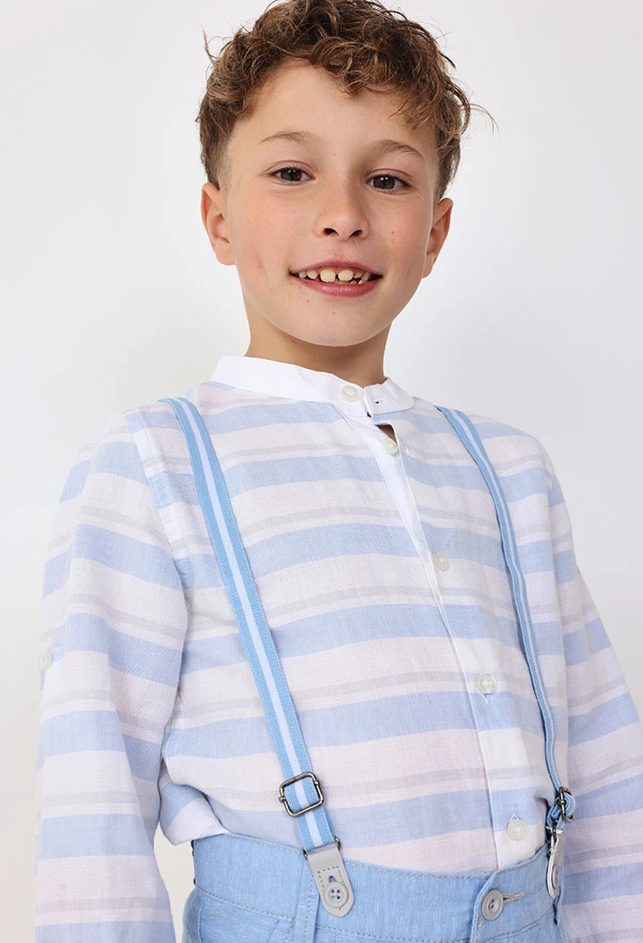 Chemise en lin pour bébé garçon à rayures bleues et blanches