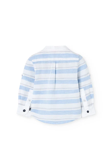 Camisa de lino de bebé niño listado en azul y blanco