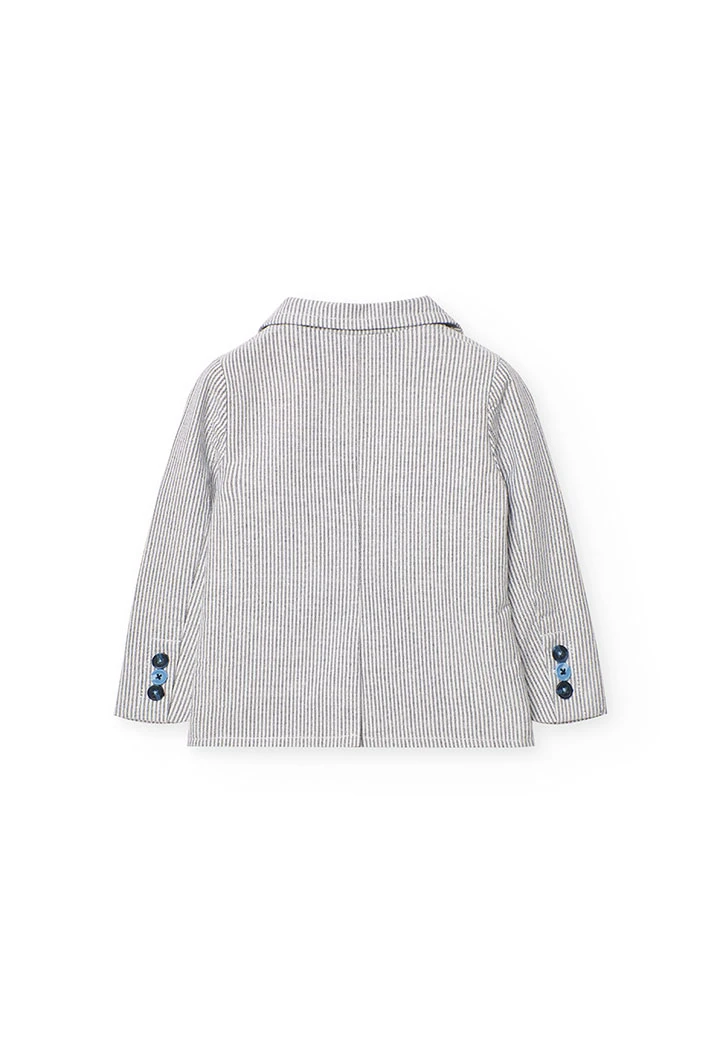 Casaco blazer oxford para bebé menino com riscas azuis e cinzentas.
