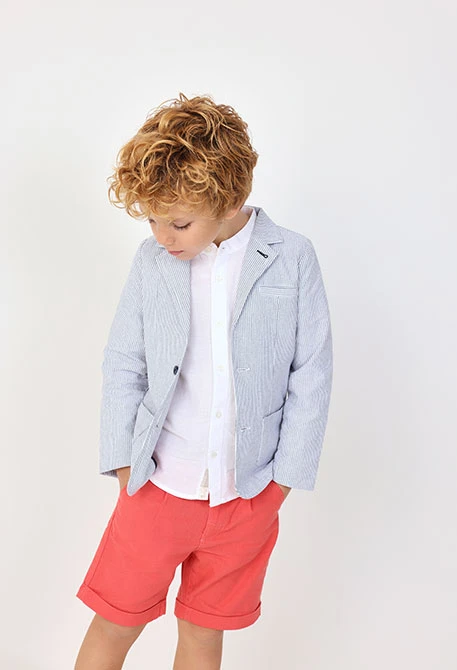 Americana oxford para bebé niño con rayas azules y grises