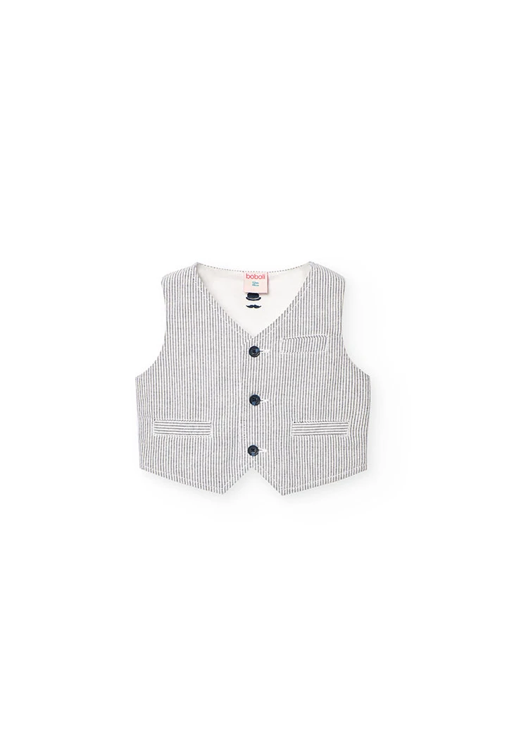 Baby boy\'s Oxford waistcoat in grey and white stripes.