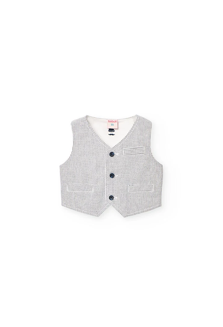 Baby boy\'s Oxford waistcoat in grey and white stripes.