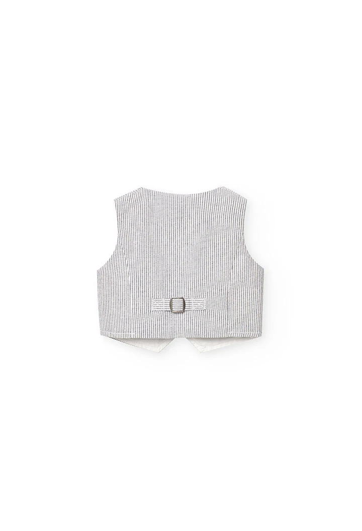 Baby boy\'s Oxford waistcoat in grey and white stripes.