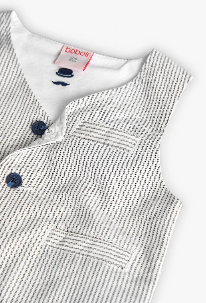 Baby boy\'s Oxford waistcoat in grey and white stripes.