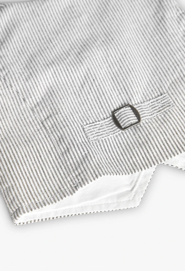 Baby boy\'s Oxford waistcoat in grey and white stripes.