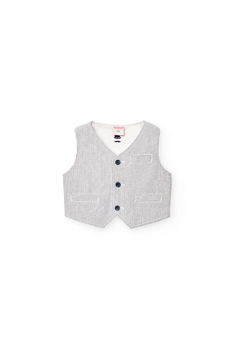 Gilet oxford pour bébé garçon rayé en gris et blanc.