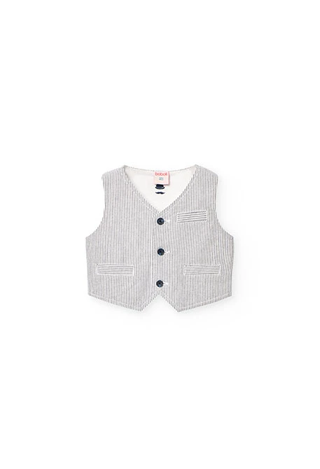 Gilet oxford pour bébé garçon rayé en gris et blanc.