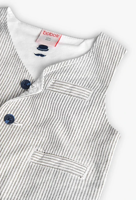 Gilet oxford pour bébé garçon rayé en gris et blanc.