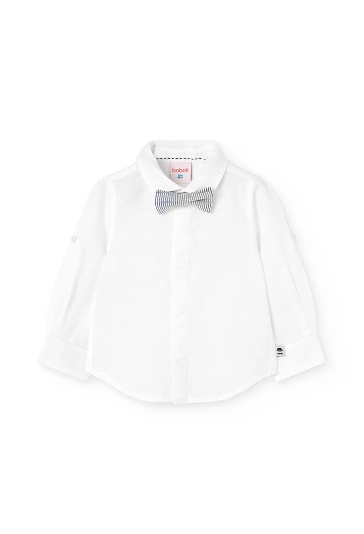 Camicia di lino per bambino in bianco con papillon