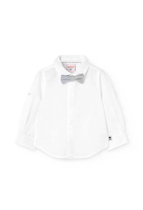 Baby boy linen shirt in white with bow tie