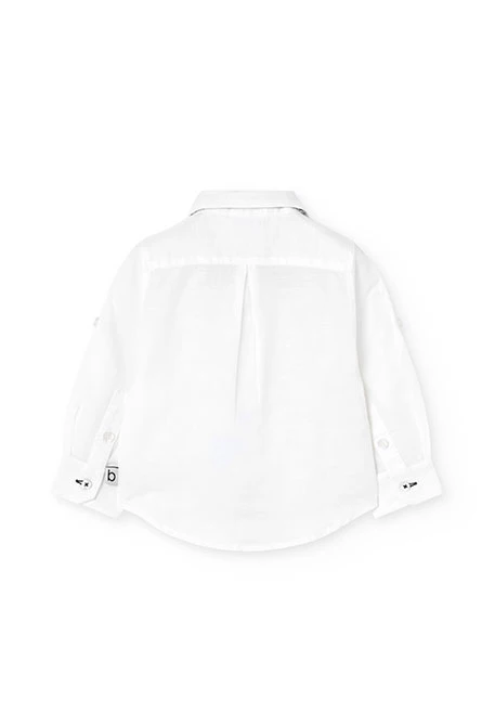 Camisa de linho para bebé menino em branco com laço
