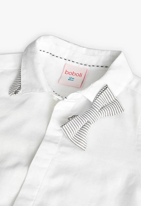 Camisa de linho para bebé menino em branco com laço