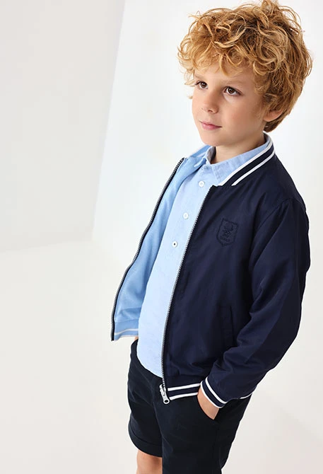 Reversible jacket for baby boy in navy blue