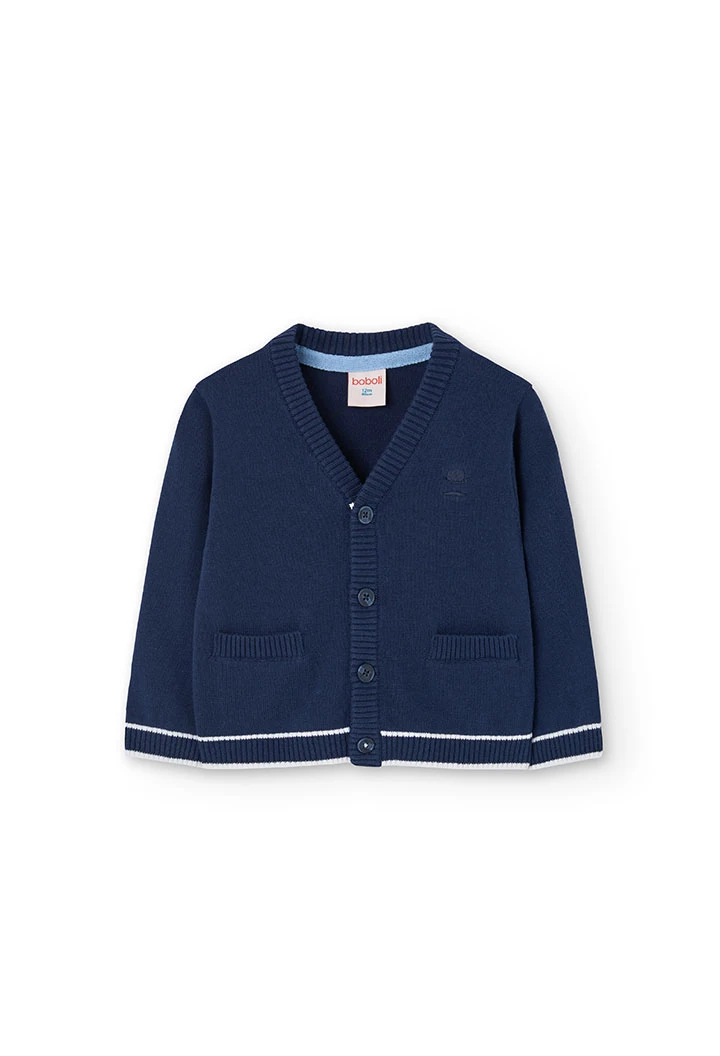Knitted jacket for baby boy in navy blue colour