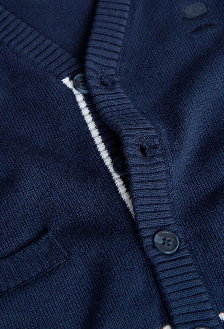 Knitted jacket for baby boy in navy blue colour