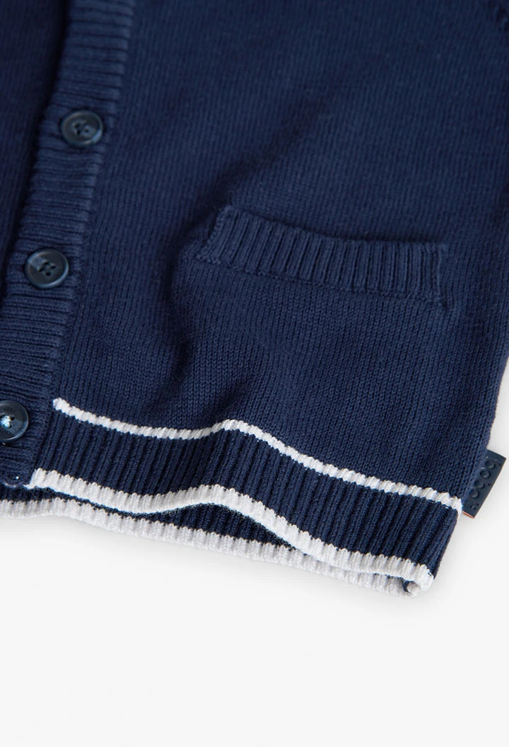 Knitted jacket for baby boy in navy blue colour