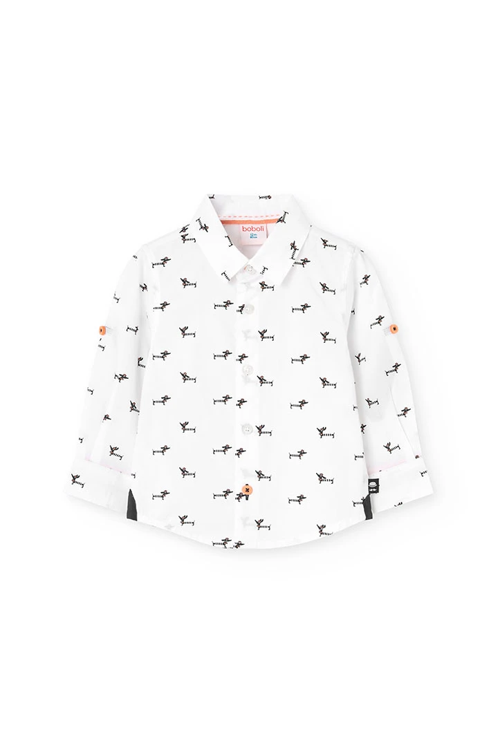 Camisa de popelina para bebé menino com estampado em cor branca