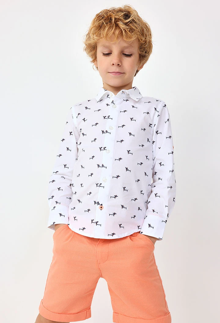 Chemise en popeline pour bébé garçon avec imprimé en couleur blanche