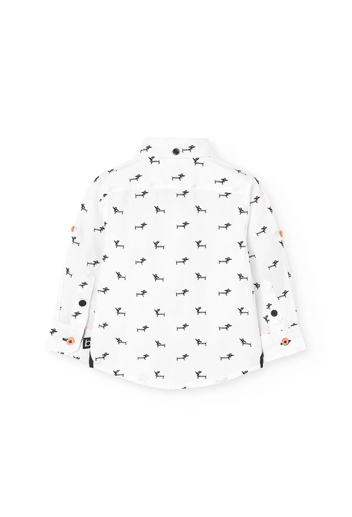 Camisa de popelina para bebé menino com estampado em cor branca