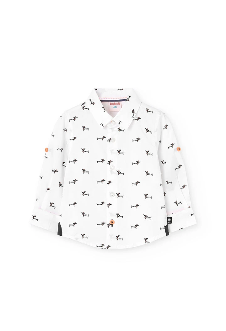 Chemise en popeline pour bébé garçon avec imprimé en couleur blanche