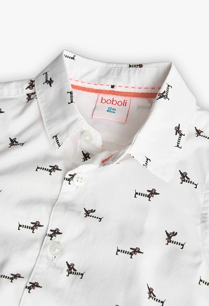 Camisa de popelina para bebé menino com estampado em cor branca