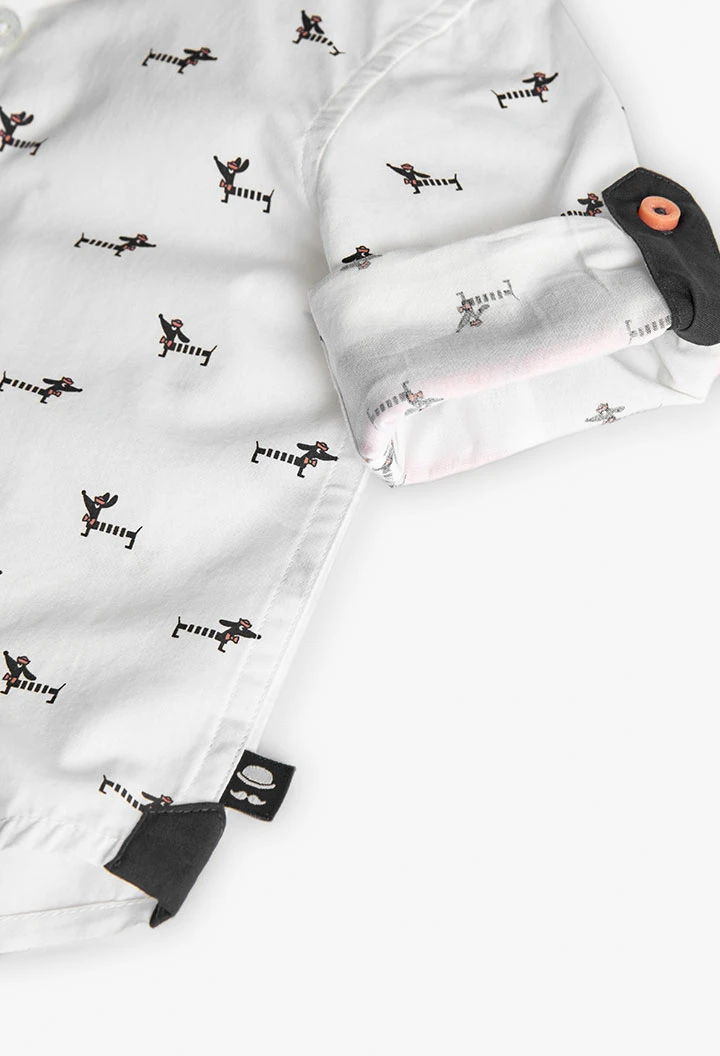 Camisa de popelina para bebé menino com estampado em cor branca