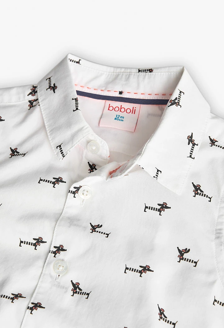 Chemise en popeline pour bébé garçon avec imprimé en couleur blanche