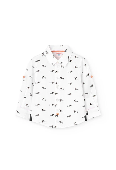 Camicia in popeline per neonato con stampa in colore bianco