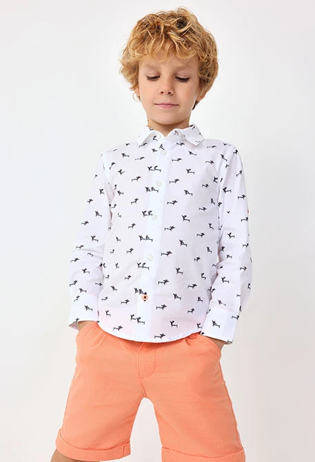 Camicia in popeline per neonato con stampa in colore bianco