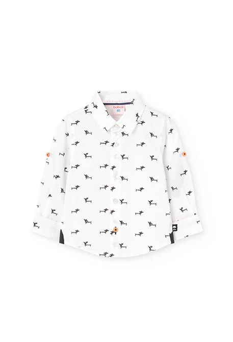 Chemise en popeline pour bébé garçon avec imprimé en couleur blanche