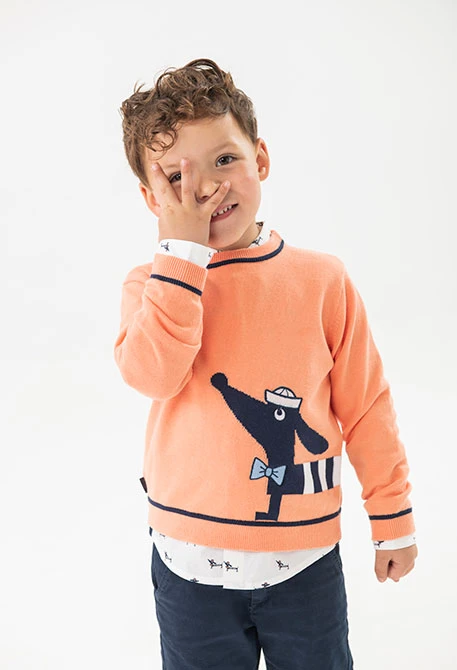 Pull en tricot pour bébé garçon de couleur orange